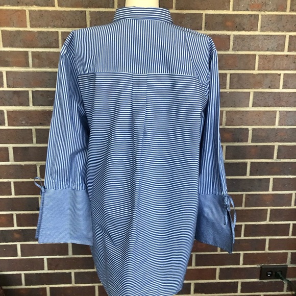 Loft Long Sleeve Button Down Shirt Blue and White Striped Tie Open Sleeves NWOT - Picture 3 of 5